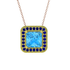 Esinti Kare Kolye - Akuamarin ve lab safir 18 ayar altın kolye (40 cm rose altın rolo zincir) #hlrvlw