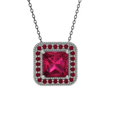 Rodolit garnet ve kök yakut 18 ayar beyaz altın kolye (40 cm gümüş rolo zincir)