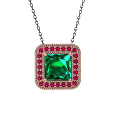 Yeşil kuvars ve rodolit garnet 925 ayar rose altın kaplama gümüş kolye (40 cm gümüş rolo zincir)