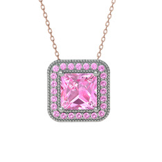 Esinti Kare Kolye - Pembe kuvars 14 ayar beyaz altın kolye (40 cm rose altın rolo zincir) #iel1rf