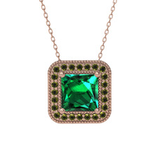 Esinti Kare Kolye - Yeşil kuvars ve peridot 18 ayar rose altın kolye (40 cm rose altın rolo zincir) #izeh4t
