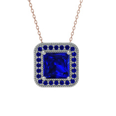 Esinti Kare Kolye - Lab safir 18 ayar beyaz altın kolye (40 cm gümüş rolo zincir) #j8alob