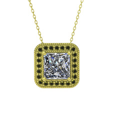 Esinti Kare Kolye - Beyaz zirkon ve peridot 8 ayar altın kolye (40 cm altın rolo zincir) #jht14x