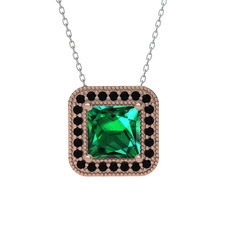Esinti Kare Kolye - Yeşil kuvars ve siyah zirkon 14 ayar rose altın kolye (40 cm beyaz altın rolo zincir) #jk5nh4