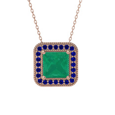 Kök zümrüt ve lab safir 14 ayar rose altın kolye (40 cm rose altın rolo zincir)