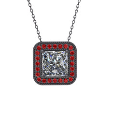 Esinti Kare Kolye - Beyaz zirkon ve garnet 925 ayar siyah rodyum kaplama gümüş kolye (40 cm gümüş rolo zincir) #k1yjea