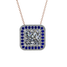 Esinti Kare Kolye - Swarovski ve lab safir 8 ayar beyaz altın kolye (40 cm rose altın rolo zincir) #kmoyoi