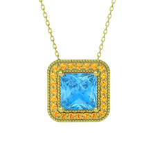 Esinti Kare Kolye - Akuamarin ve sitrin 14 ayar altın kolye (40 cm altın rolo zincir) #lm7bjq