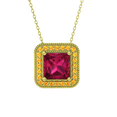 Rodolit garnet ve sitrin 8 ayar altın kolye (40 cm altın rolo zincir)