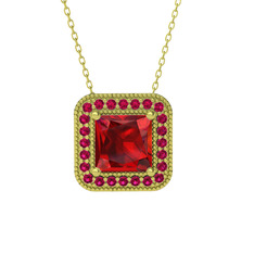 Esinti Kare Kolye - Garnet ve rodolit garnet 8 ayar altın kolye (40 cm gümüş rolo zincir) #lxz9bd