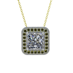 Esinti Kare Kolye - Beyaz zirkon ve peridot 18 ayar beyaz altın kolye (40 cm altın rolo zincir) #lyxt4b