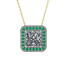 Esinti Kare Kolye - Swarovski ve kök zümrüt 14 ayar beyaz altın kolye (40 cm altın rolo zincir) #mwddez