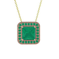 Esinti Kare Kolye - Kök zümrüt 8 ayar rose altın kolye (40 cm altın rolo zincir) #nc653t