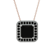Esinti Kare Kolye - Siyah zirkon 925 ayar gümüş kolye (40 cm rose altın rolo zincir) #nyqsi7
