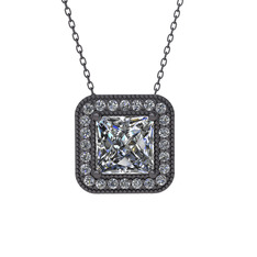Esinti Kare Kolye - Swarovski ve beyaz zirkon 925 ayar siyah rodyum kaplama gümüş kolye (40 cm gümüş rolo zincir) #p91377