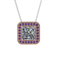 Esinti Kare Kolye - Swarovski ve ametist 14 ayar rose altın kolye (40 cm beyaz altın rolo zincir) #q21wx7