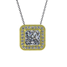 Esinti Kare Kolye - Swarovski ve pırlanta 14 ayar altın kolye (0.264 karat, 40 cm gümüş rolo zincir) #q5neq1