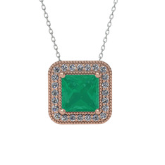 Esinti Kare Kolye - Kök zümrüt ve swarovski 14 ayar rose altın kolye (40 cm beyaz altın rolo zincir) #qakg2d