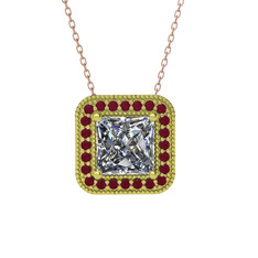 Esinti Kare Kolye - Swarovski ve kök yakut 925 ayar altın kaplama gümüş kolye (40 cm rose altın rolo zincir) #qxb3n6