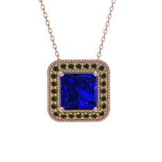 Lab safir ve peridot 18 ayar rose altın kolye (40 cm rose altın rolo zincir)