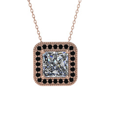 Esinti Kare Kolye - Swarovski ve siyah zirkon 8 ayar rose altın kolye (40 cm gümüş rolo zincir) #r7qvlk