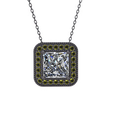 Esinti Kare Kolye - Swarovski ve peridot 925 ayar siyah rodyum kaplama gümüş kolye (40 cm gümüş rolo zincir) #rc1fpc