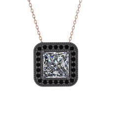 Esinti Kare Kolye - Beyaz zirkon ve siyah zirkon 925 ayar siyah rodyum kaplama gümüş kolye (40 cm rose altın rolo zincir) #rdc4xt