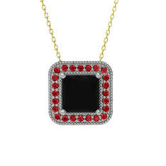 Siyah zirkon ve garnet 8 ayar beyaz altın kolye (40 cm altın rolo zincir)