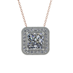 Swarovski ve pırlanta 925 ayar gümüş kolye (0.264 karat, 40 cm rose altın rolo zincir)