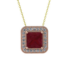 Esinti Kare Kolye - Kök yakut ve pırlanta 8 ayar rose altın kolye (0.264 karat, 40 cm altın rolo zincir) #tiiwft