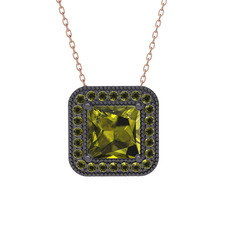 Esinti Kare Kolye - Peridot 925 ayar siyah rodyum kaplama gümüş kolye (40 cm rose altın rolo zincir) #toqgp9