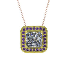 Esinti Kare Kolye - Swarovski ve ametist 925 ayar altın kaplama gümüş kolye (40 cm rose altın rolo zincir) #tx7tib