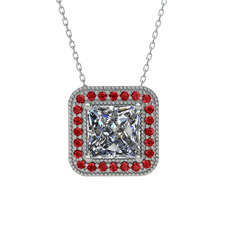 Swarovski ve garnet 8 ayar beyaz altın kolye (40 cm beyaz altın rolo zincir)