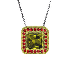 Peridot ve garnet 8 ayar altın kolye (40 cm gümüş rolo zincir)