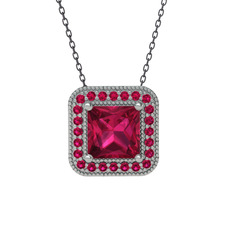 Esinti Kare Kolye - Rodolit garnet 18 ayar beyaz altın kolye (40 cm gümüş rolo zincir) #uqdfmd
