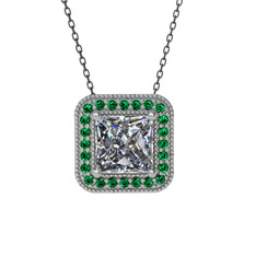 Esinti Kare Kolye - Swarovski ve yeşil kuvars 14 ayar beyaz altın kolye (40 cm gümüş rolo zincir) #web27f