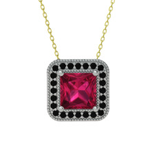 Esinti Kare Kolye - Rodolit garnet ve siyah zirkon 14 ayar beyaz altın kolye (40 cm altın rolo zincir) #wi6tzt