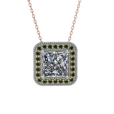 Esinti Kare Kolye - Beyaz zirkon ve peridot 14 ayar beyaz altın kolye (40 cm rose altın rolo zincir) #wn184c
