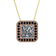 Esinti Kare Kolye - Swarovski ve siyah zirkon 8 ayar rose altın kolye (40 cm gümüş rolo zincir) #wp0a2z