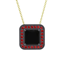 Esinti Kare Kolye - Siyah zirkon ve garnet 925 ayar siyah rodyum kaplama gümüş kolye (40 cm altın rolo zincir) #wszhjc