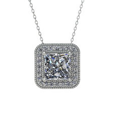 Esinti Kare Kolye - Beyaz zirkon ve swarovski 925 ayar gümüş kolye (40 cm beyaz altın rolo zincir) #x1cpp5