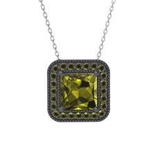 Esinti Kare Kolye - Peridot 925 ayar siyah rodyum kaplama gümüş kolye (40 cm gümüş rolo zincir) #xa22ru