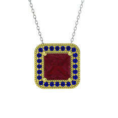 Esinti Kare Kolye - Kök yakut ve lab safir 18 ayar altın kolye (40 cm beyaz altın rolo zincir) #xjz9zv