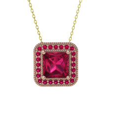 Esinti Kare Kolye - Rodolit garnet 18 ayar rose altın kolye (40 cm gümüş rolo zincir) #xqnups