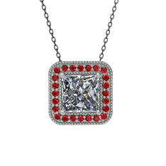 Esinti Kare Kolye - Beyaz zirkon ve garnet 18 ayar beyaz altın kolye (40 cm gümüş rolo zincir) #xtrwyw