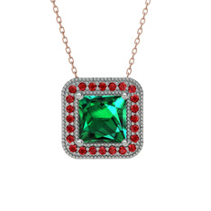 Esinti Kare Kolye - Yeşil kuvars ve garnet 925 ayar gümüş kolye (40 cm gümüş rolo zincir) #xva37u