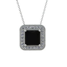 Esinti Kare Kolye - Siyah zirkon ve swarovski 18 ayar beyaz altın kolye (40 cm beyaz altın rolo zincir) #yfa86g