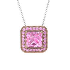 Pembe kuvars 925 ayar rose altın kaplama gümüş kolye (40 cm gümüş rolo zincir)