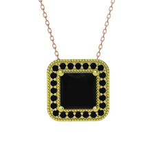 Esinti Kare Kolye - Siyah zirkon 8 ayar altın kolye (40 cm rose altın rolo zincir) #yl9bz6