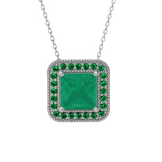 Esinti Kare Kolye - Kök zümrüt ve yeşil kuvars 18 ayar beyaz altın kolye (40 cm gümüş rolo zincir) #z7jhvm